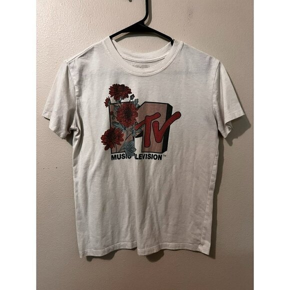 MTV Tops - Women's MTV Floral Logo White T Shirt Size S